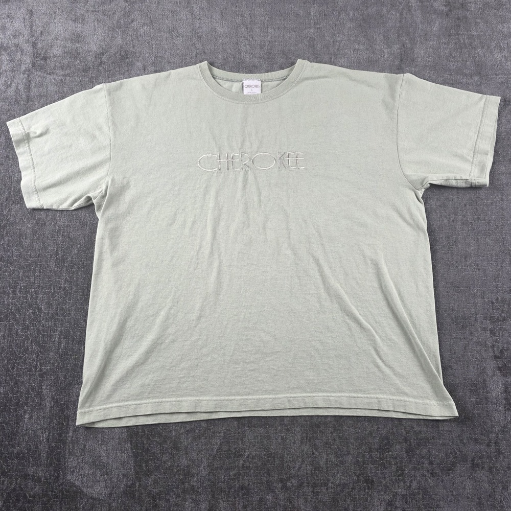Vintage Cherokee T Shirt Womens Large Made In USA Embroidered Spellout Boxy Prep